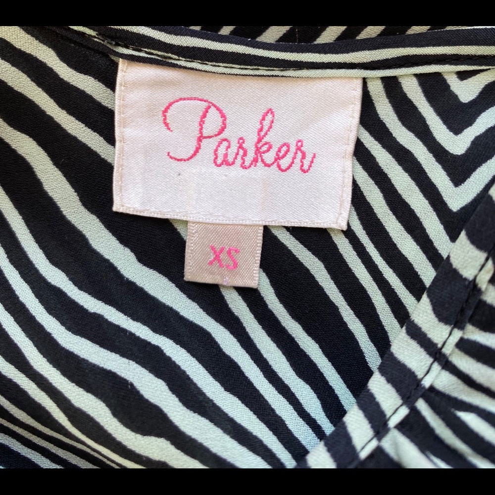 Parker Cold-Shoulder 100% Silk Mini Dress XS Black/White - Picture 12 of 16